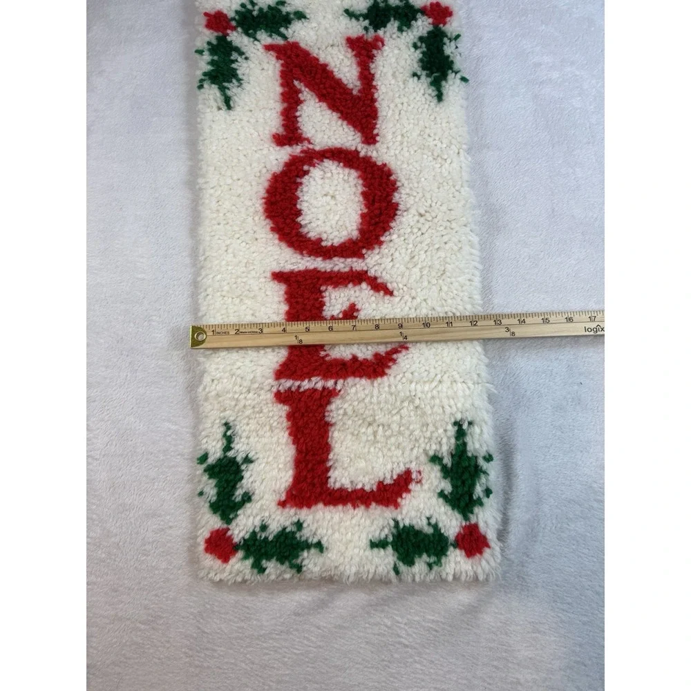 Vintage Christmas Latch Hook Rug Wall Hanging NOEL With Holly 29